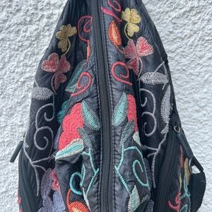 Johnny Was Black Backpack with Colorful Embroidery